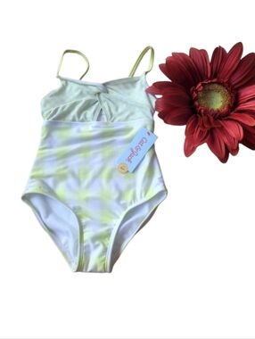 Nwt Cat & Jack $17 Kids One Piece Yellow Checkered Swimsuit Sz 6/7